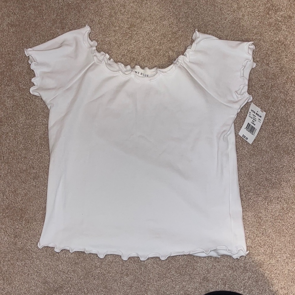 NWT White Blouse Size Large Lime Blue (Von Maur)